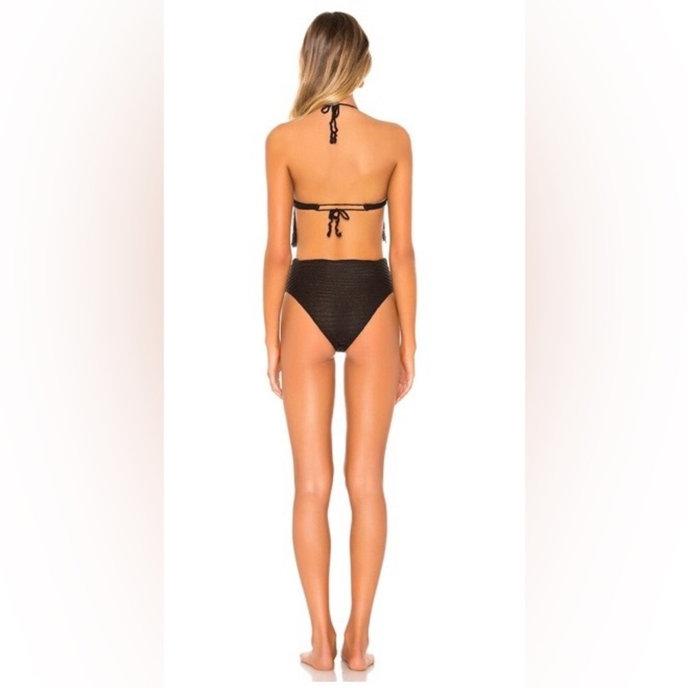 Lovers + Friends White Sands Swimsuit XS Black Crochet Fringe Halter Cutout NWT - Picture 3 of 10